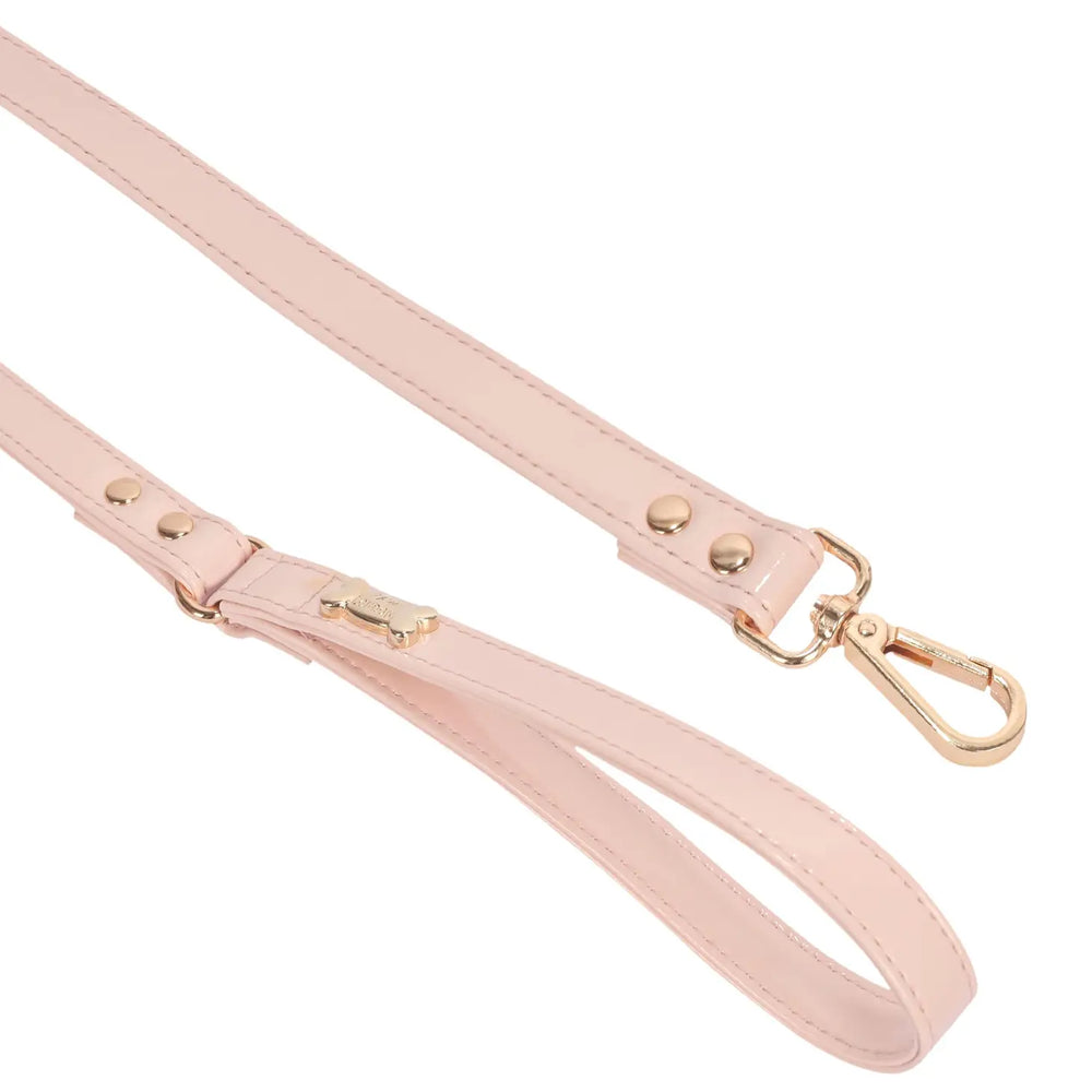 Pink Vegan Leather Dog Lead with Gold Plated Bone