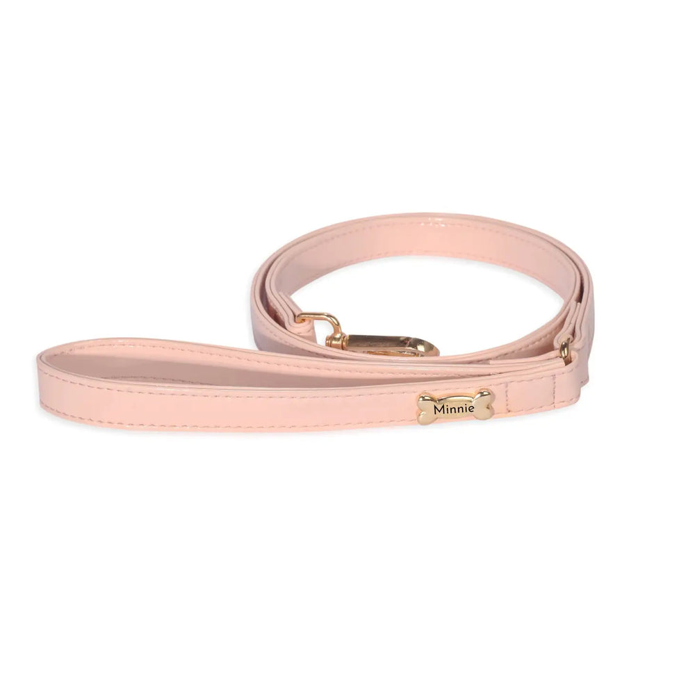 Pink Vegan Leather Dog Lead with Gold Plated Bone