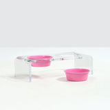 Mangeoire pour animaux de compagnie à double bol en acrylique transparent avec bols de couleur